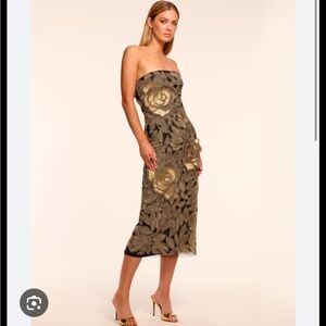 Ramy Brook Strapless Black and Gold Dress